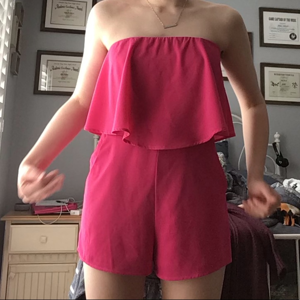 SOLD She+sky” fuchsia strapless romper